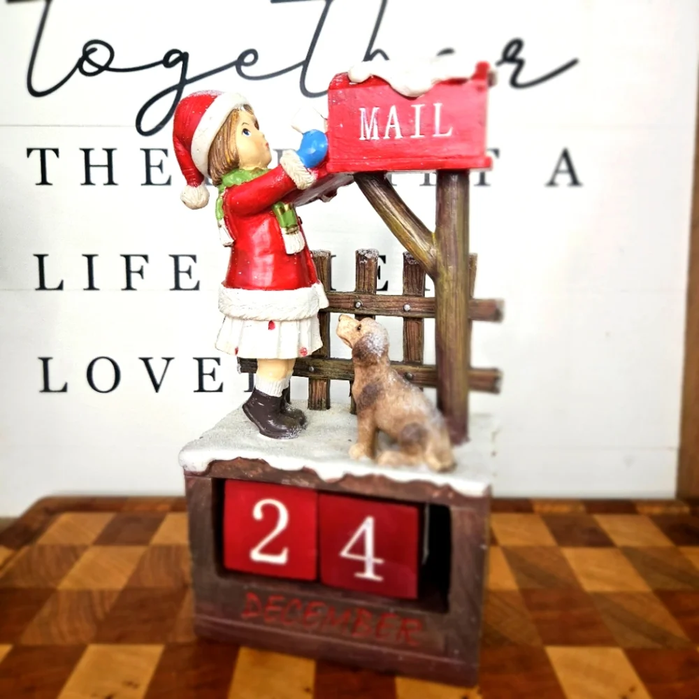 Letter to Santa Girl and her dog Mailbox December Block Calender Decorat… - Picture 1 of 15